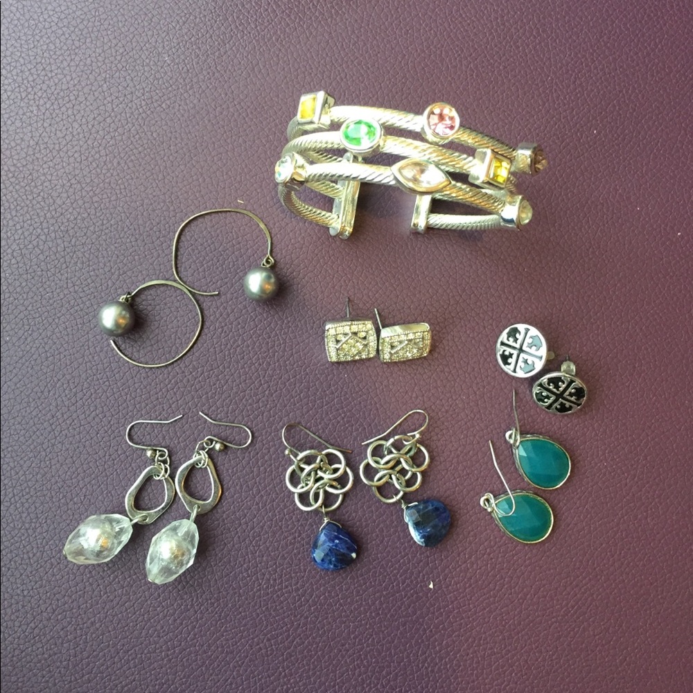 6 earrings and a cuff bangle
